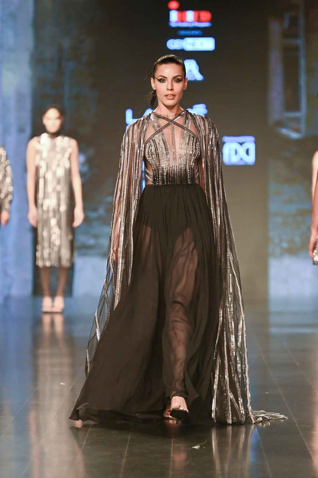 Scintilla Crossbody Gown And Shoulder Cape Set