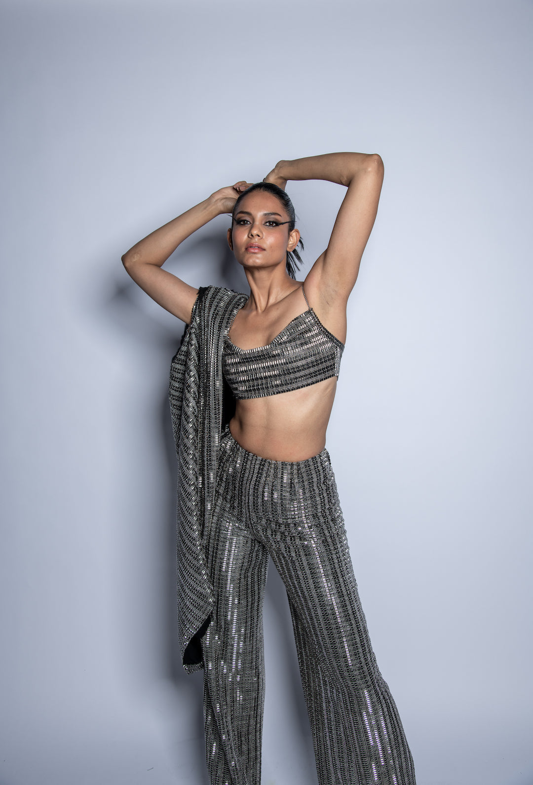 Scintilla Ruffle Jacket, Bralette And Trouser Set - Rudraksh Dwivedi