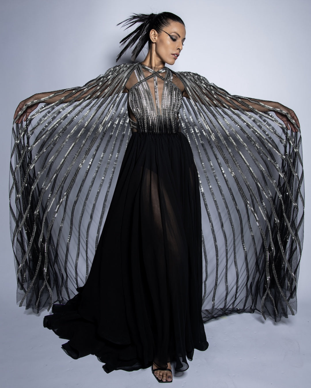 Bespoke Cocktail Party Wear Evening Wear Formal - Scintilla Shoulder Cape